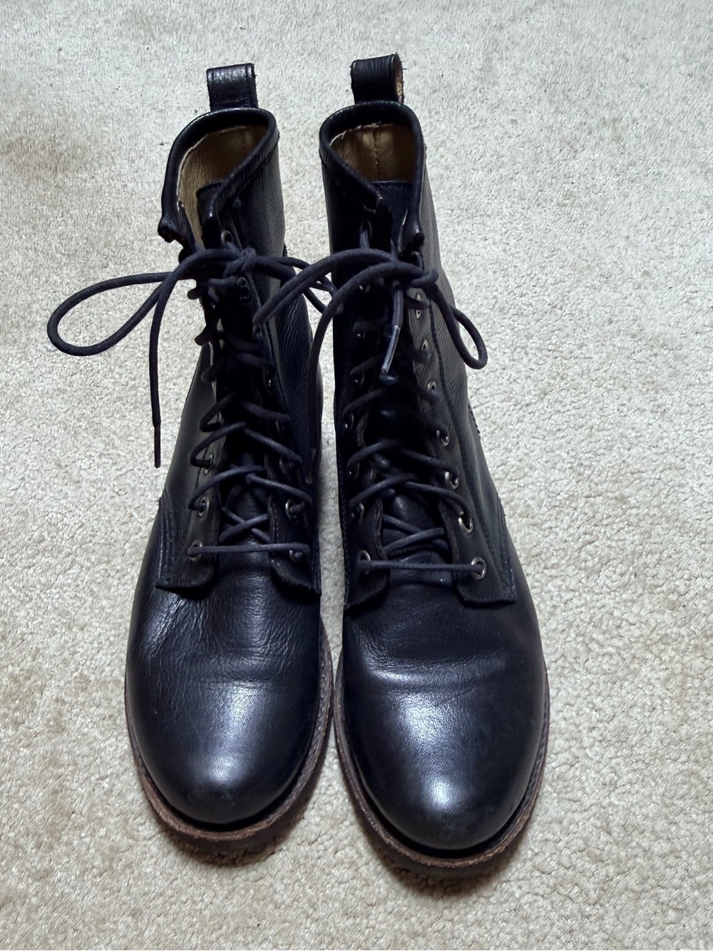 Frye Black Leather Lace-Up Boots